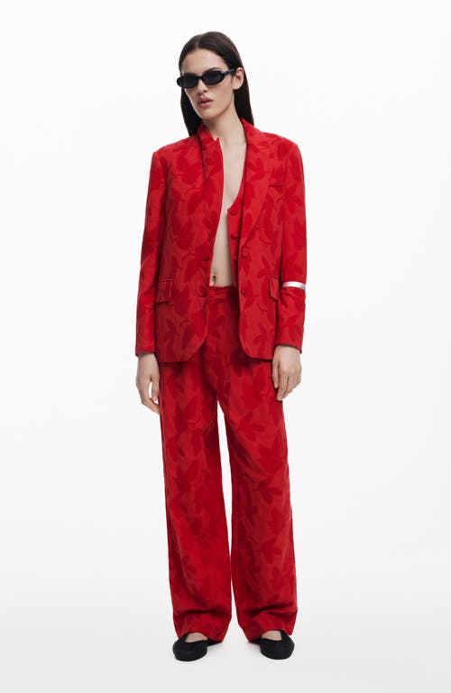 Desigual Floral Jacquard Shawl Collar Blazer In Bright Red