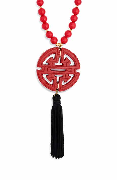 Kenneth Jay Lane Tassel Bead Pendant Necklace