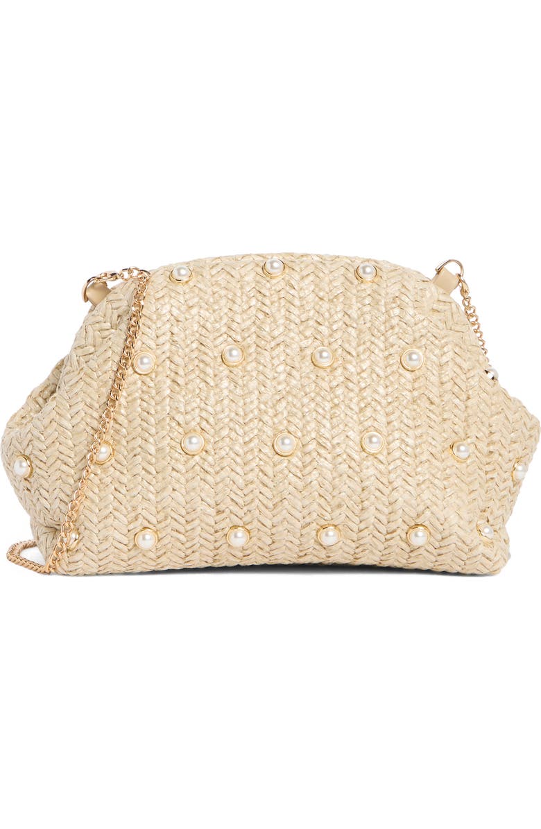 Olga Berg Kaia Studded Woven Clutch, Main, color, Natural