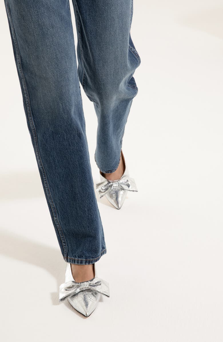 Dear Frances Bow Pointed Toe Flat, Alternate, color, Silver