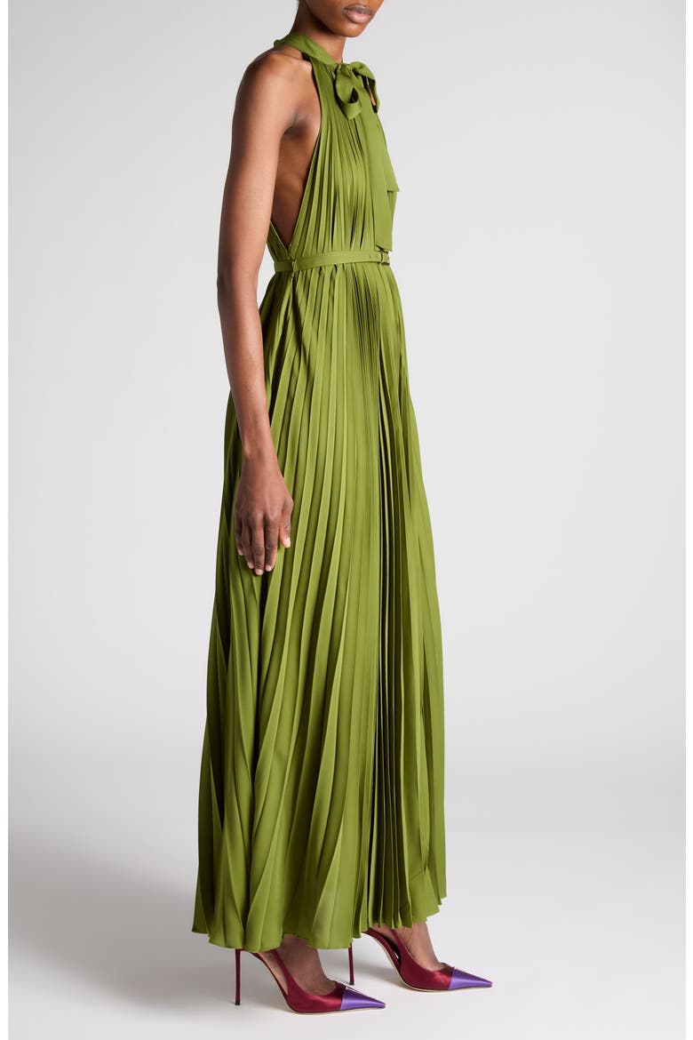 Pleated Halter Dress, Alternate, color, LIME GREEN