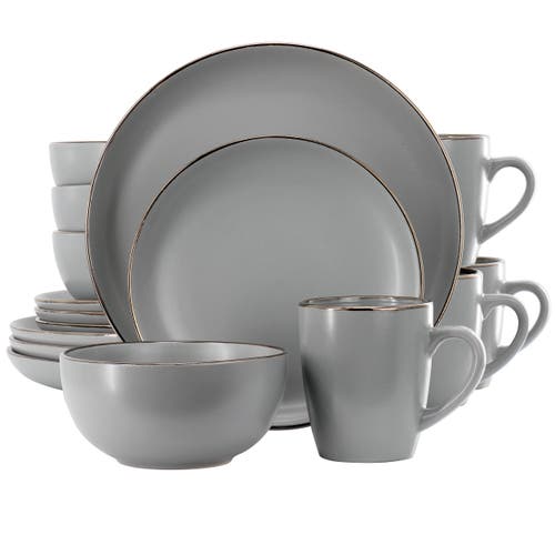 Gibson Home Rockaway 16 Piece Stoneware Gold Rimmed Dinnerware Set