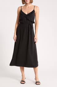 Bella Dahl Ruflfe Faux Wrap Removable Tie Belt Midi Dress