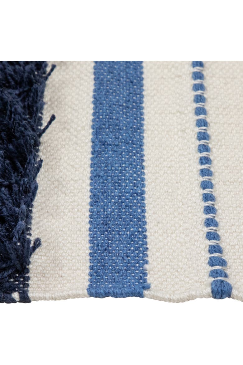3.5' x 2.25' Blue, Cream and Black Striped Handloom Woven Outdoor Accent Throw Rug, Alternate, color, Blue