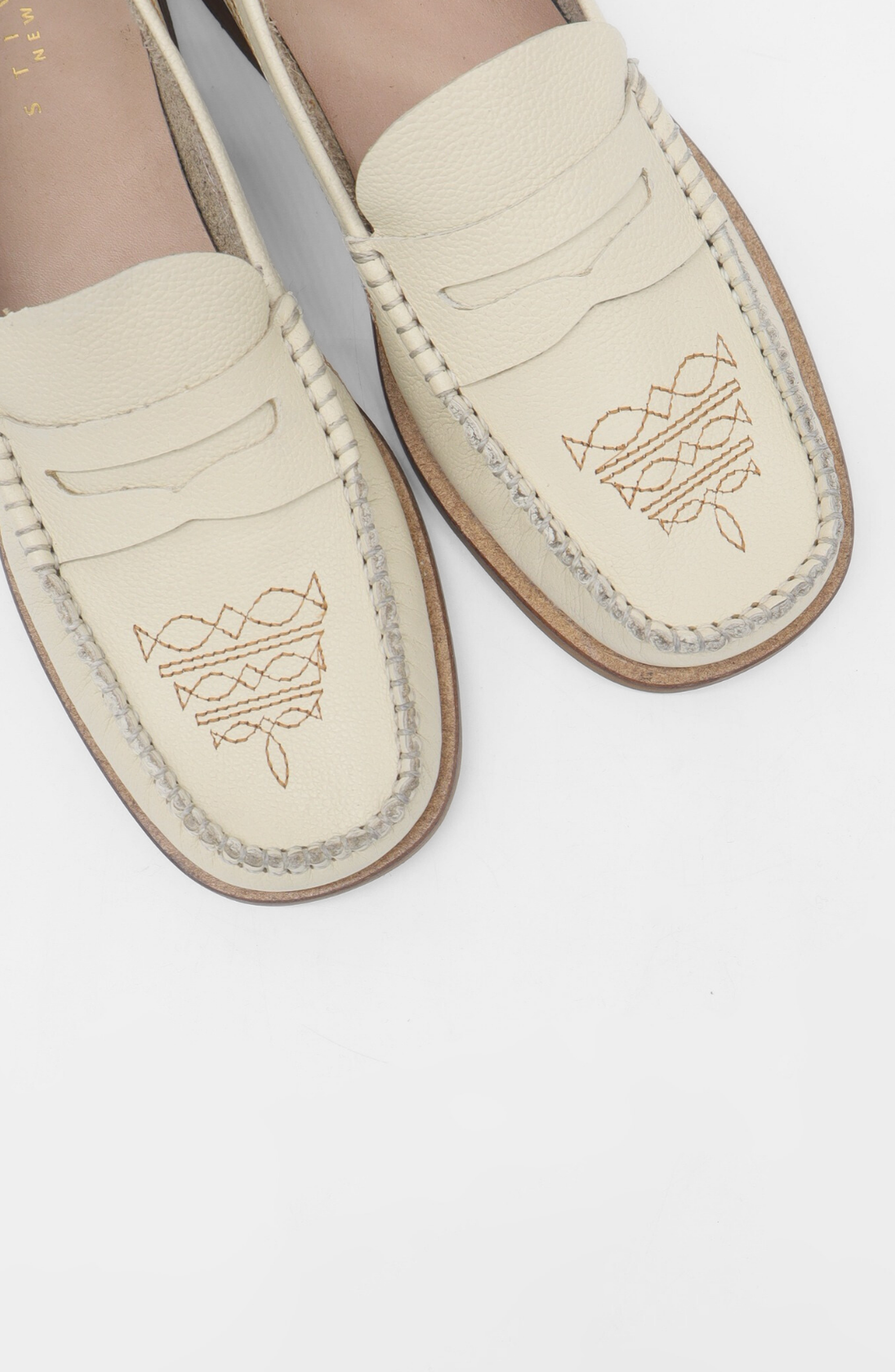 Baldanza Leather Western Embroidery Penny Loafers, Alternate, color, Ivory