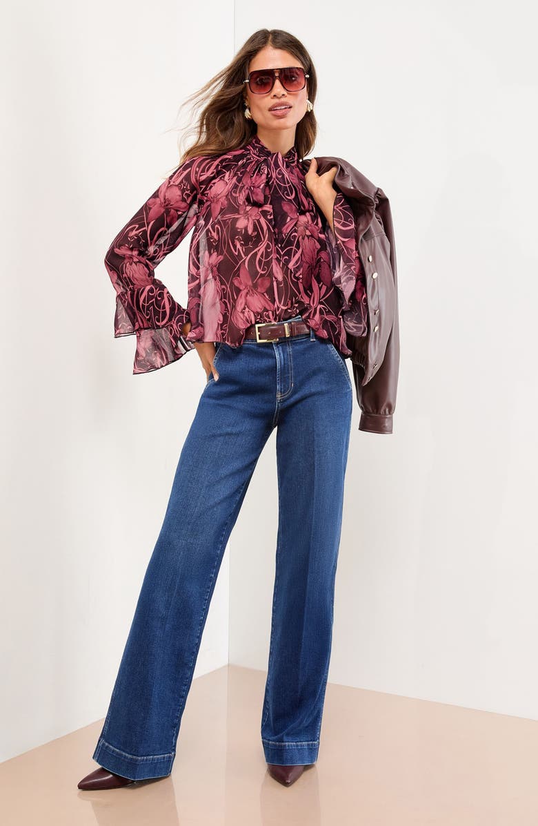 Lipsy Floral Tie Neck Top, Alternate, color, Pink