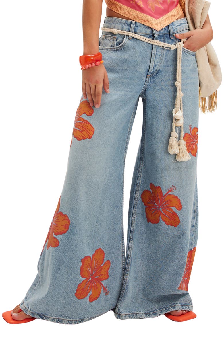 Free People Palisades Flower Power Wide Leg Jeans, Main, color,