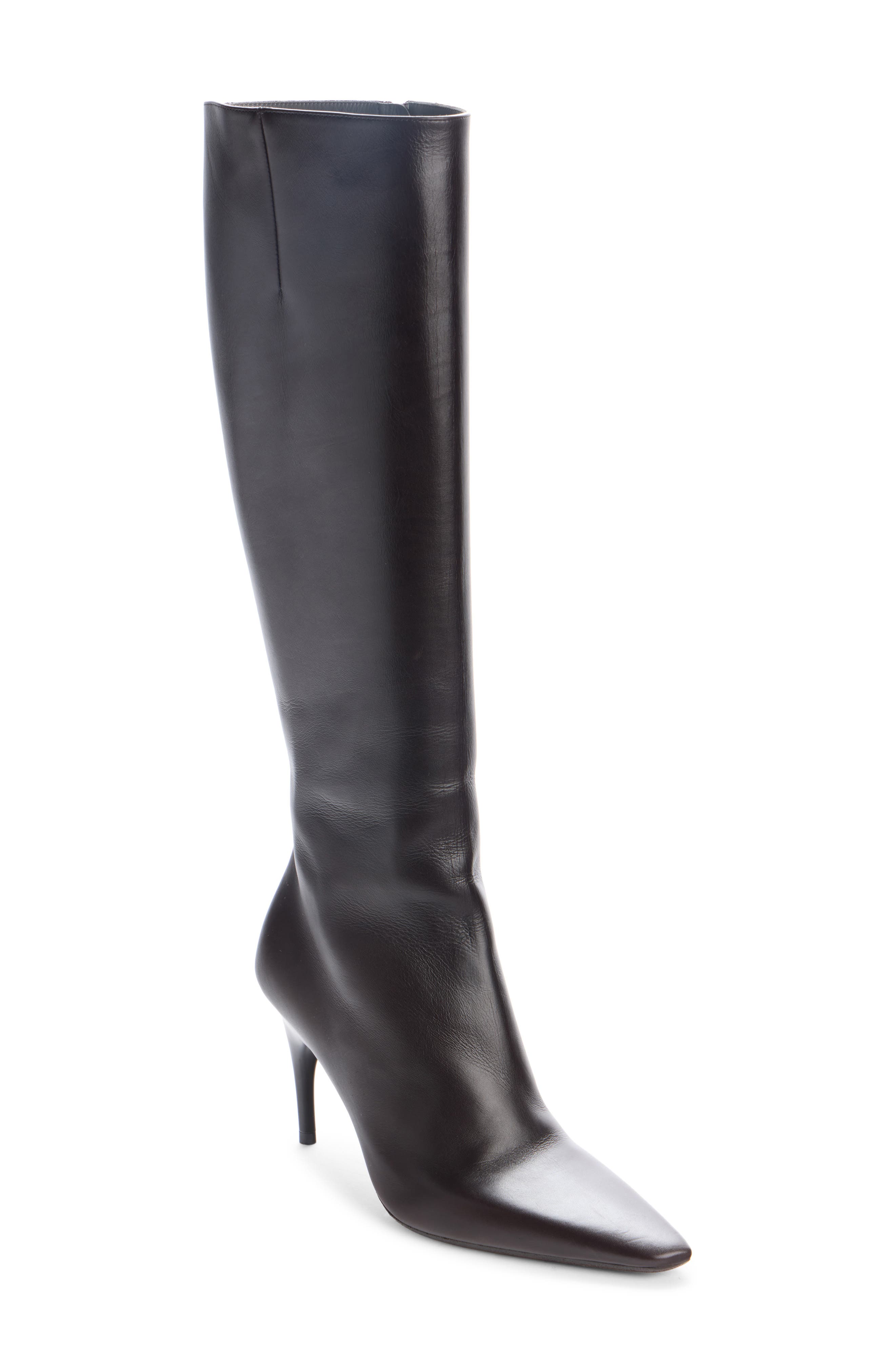 Duchesse Leather Knee High Boot, Main, color, 2628 DARK BROWN/ GOLD
