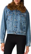 Steve Madden Marky Faux Fur Collar Denim Jacket