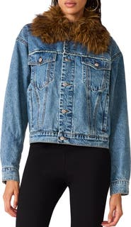 Steve Madden Marky Faux Fur Collar Denim Jacket