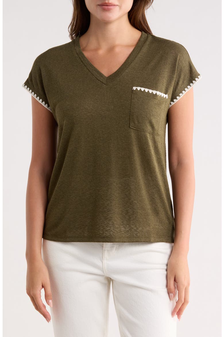 Whipstitch Pocket T-Shirt, Main, color, GRAPE LEAF/ IVORY