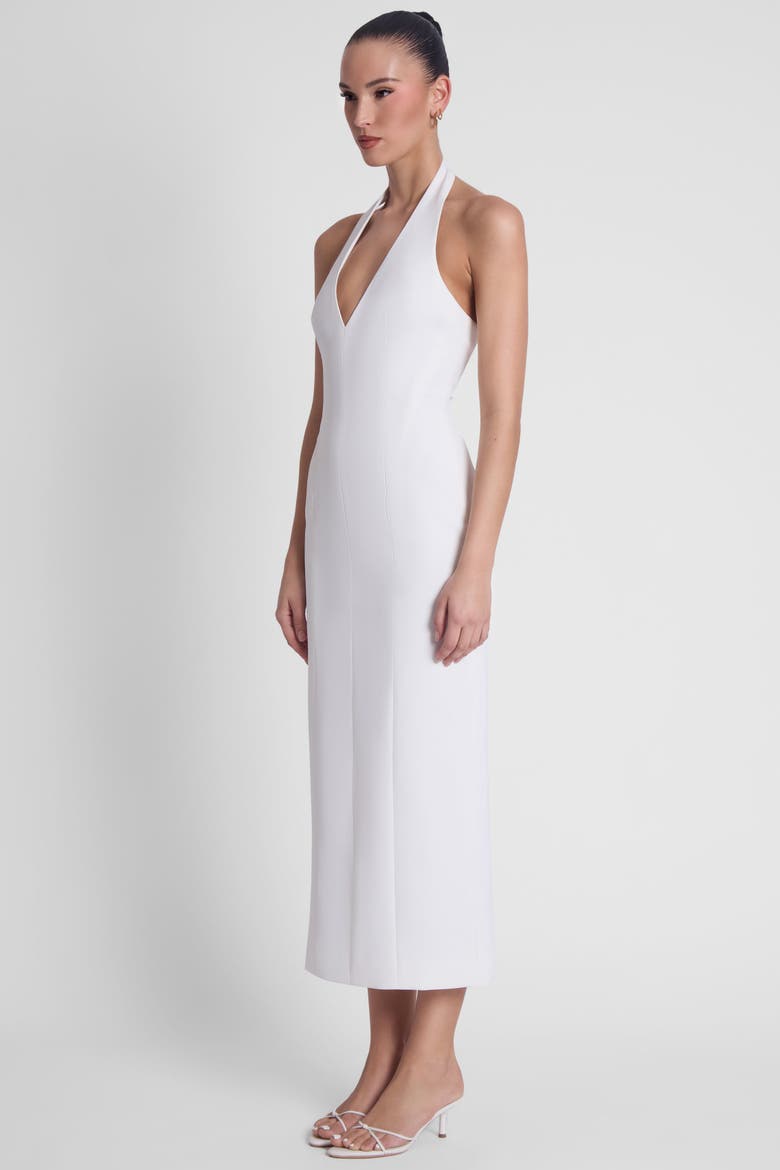 white halter midi dress Engagement Party Backless With Draped Neck and Tiered Hem Halter%20Draped%20Midi%20Dress%20White%0D%0ADESIGN%3A%0D%0A%0D%0AColor%3A%20White%0D%0AHalterneck%0D%0ASleeveless%0D%0ADraped%20design%0D%0AOpen%20back%20design%0D%0AConcealed%20zipper%20at%20back%0D%0AGentle%20Dry%20Clean%20Only%0D%0ALength%3A%20Midi White Smocked Halter Midi Dress