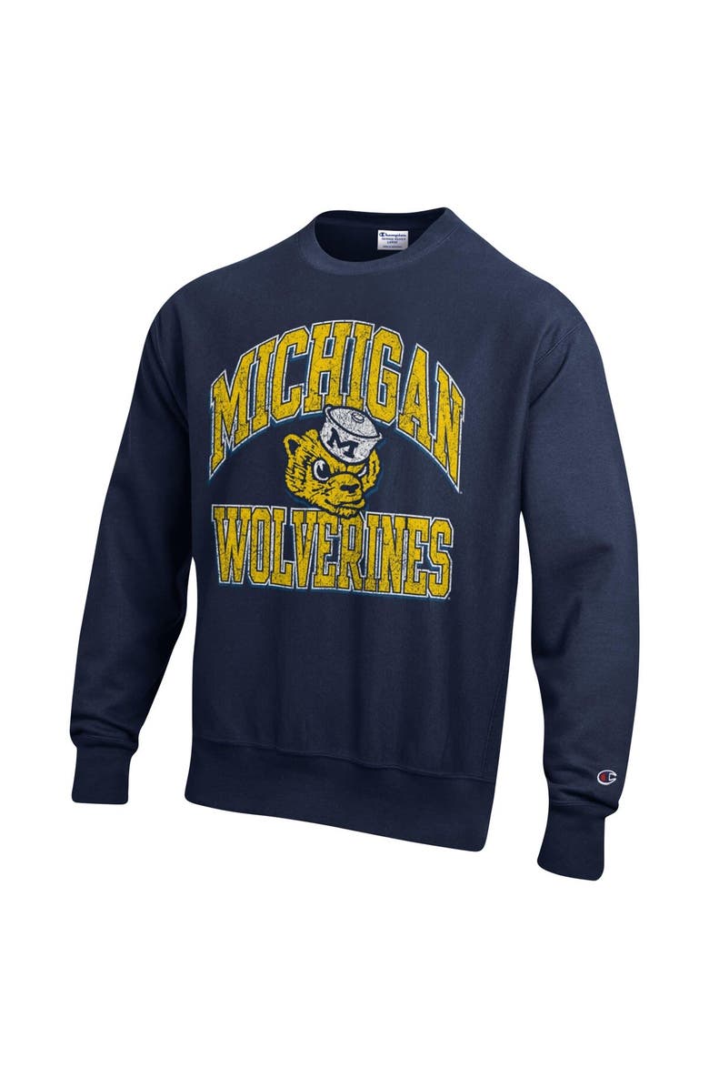 Champion Men's Champion Navy Michigan Wolverines Vault Late Night Reverse Weave Pullover Sweatshirt, Alternate, color,