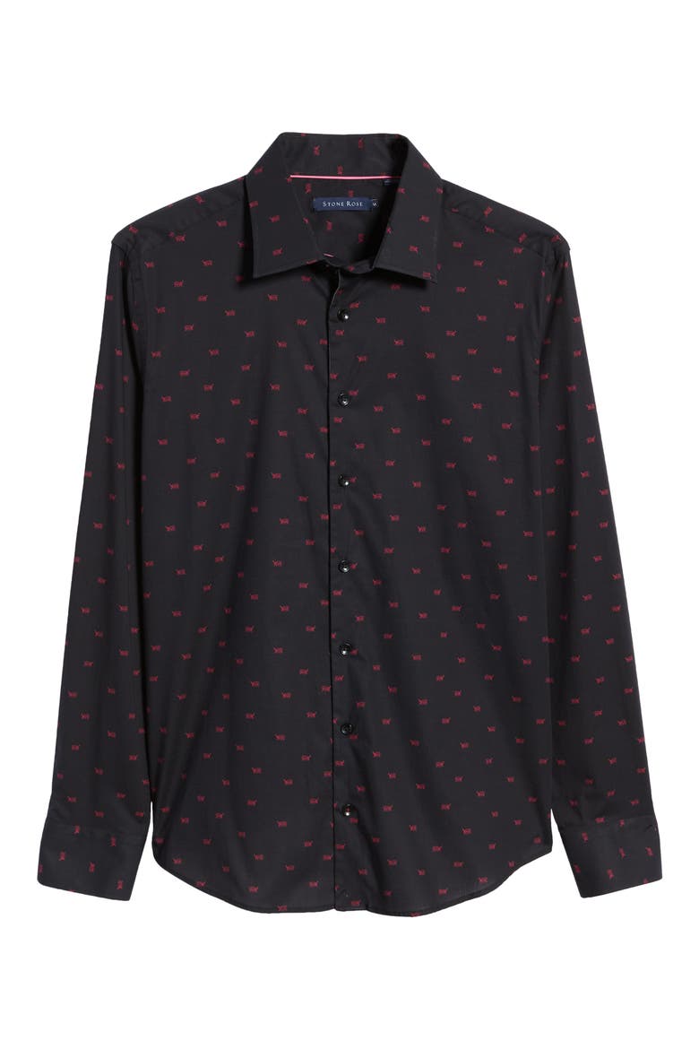 Men's Tiger Print Stretch Cotton Button-Up Shirt, Alternate, color, BLACK