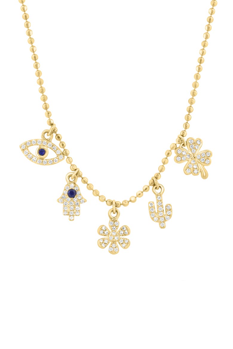 Pavé Diamond & Sapphire Lucky Charm Frontal Necklace, Alternate, color, GOLD