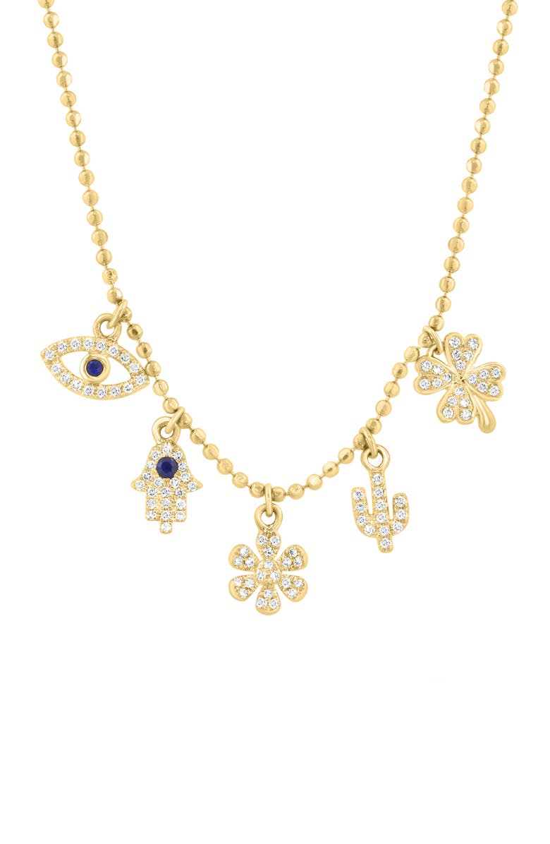EFFY Pavé Diamond & Sapphire Lucky Charm Frontal Necklace, Alternate, color, Gold