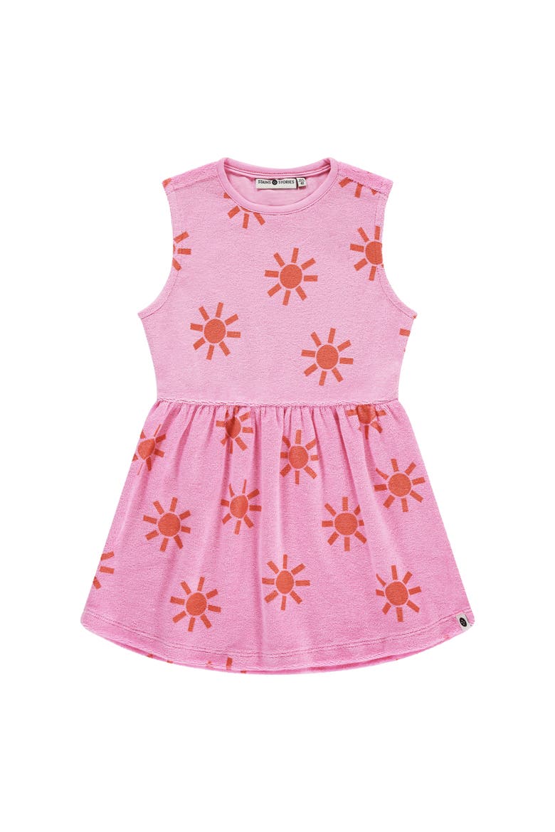Terry Sleeveless Sun Print Dress, Main, color, Neon Pink