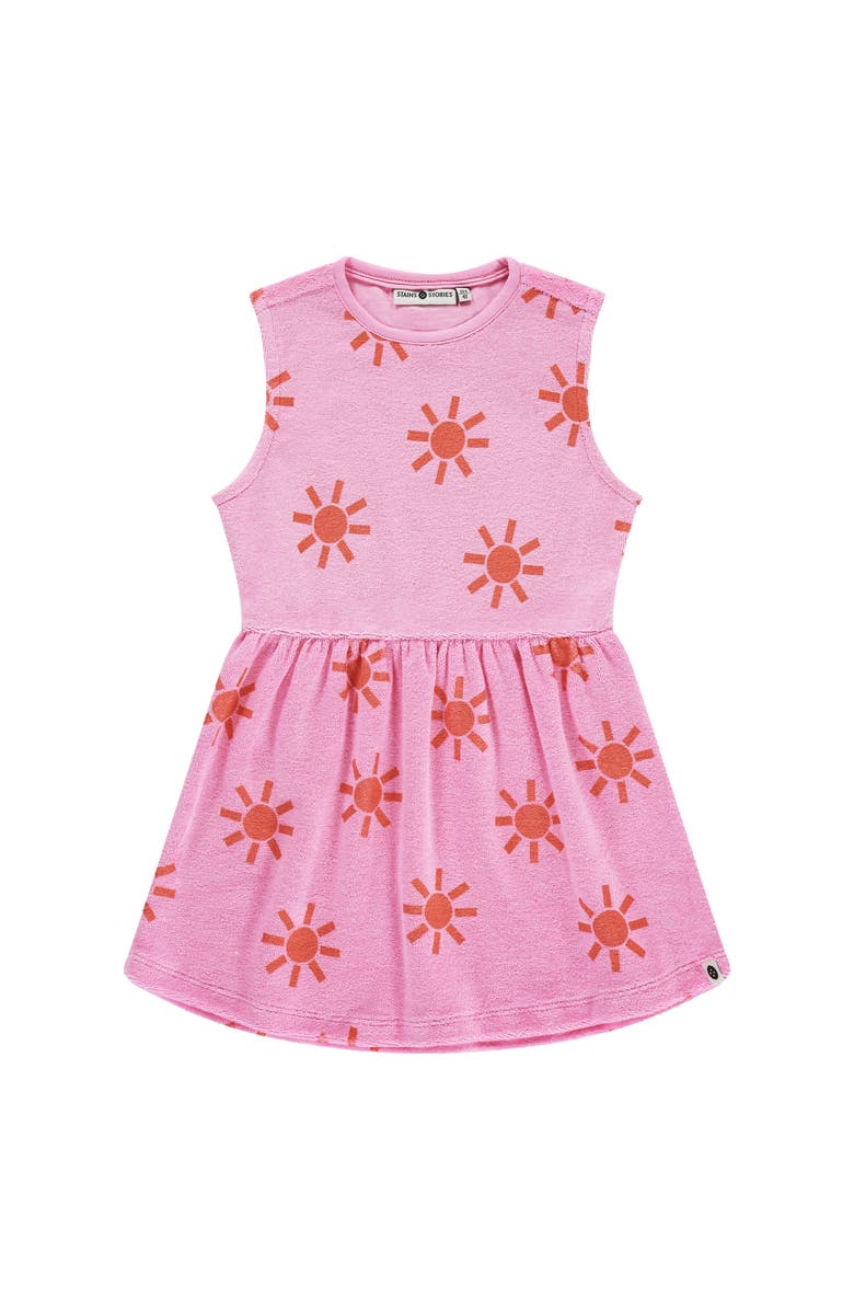 Stains and Stories by Babyface Terry Sleeveless Sun Print Dress, Main, color, Neon Pink