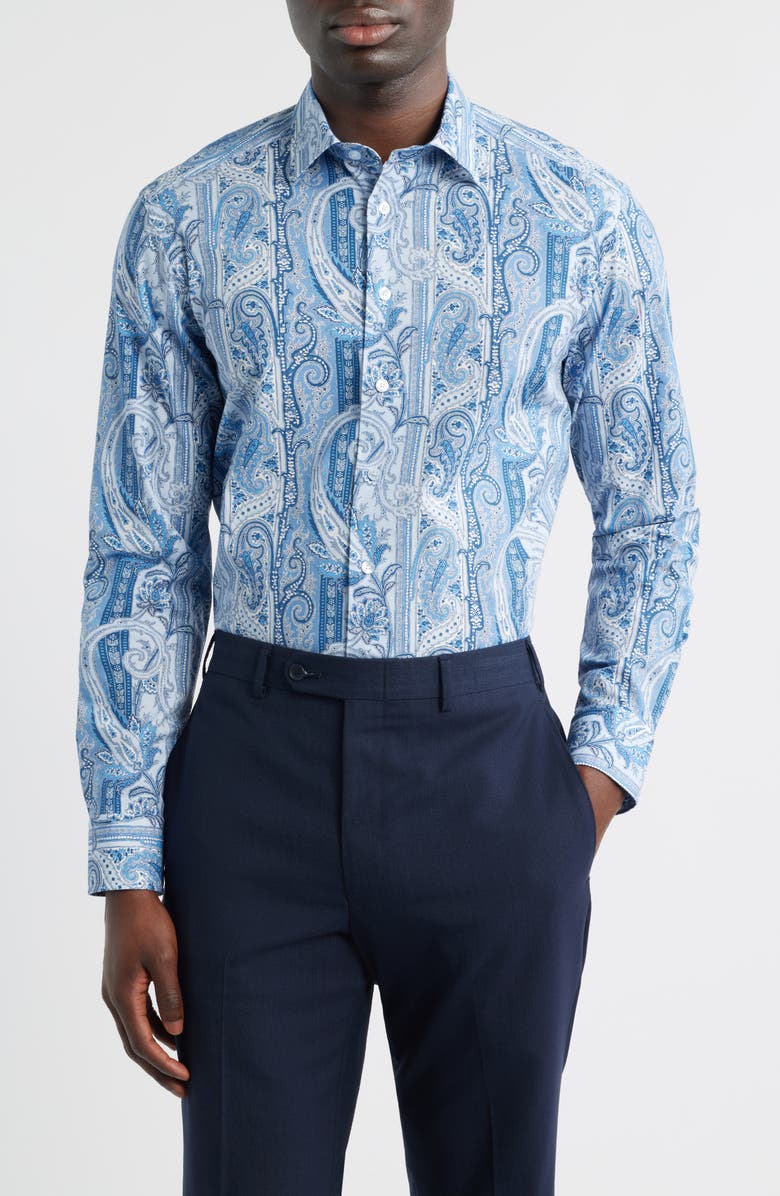 Etro Roma Stretch Cotton Dress Shirt, Main, color, Printed Azure Base