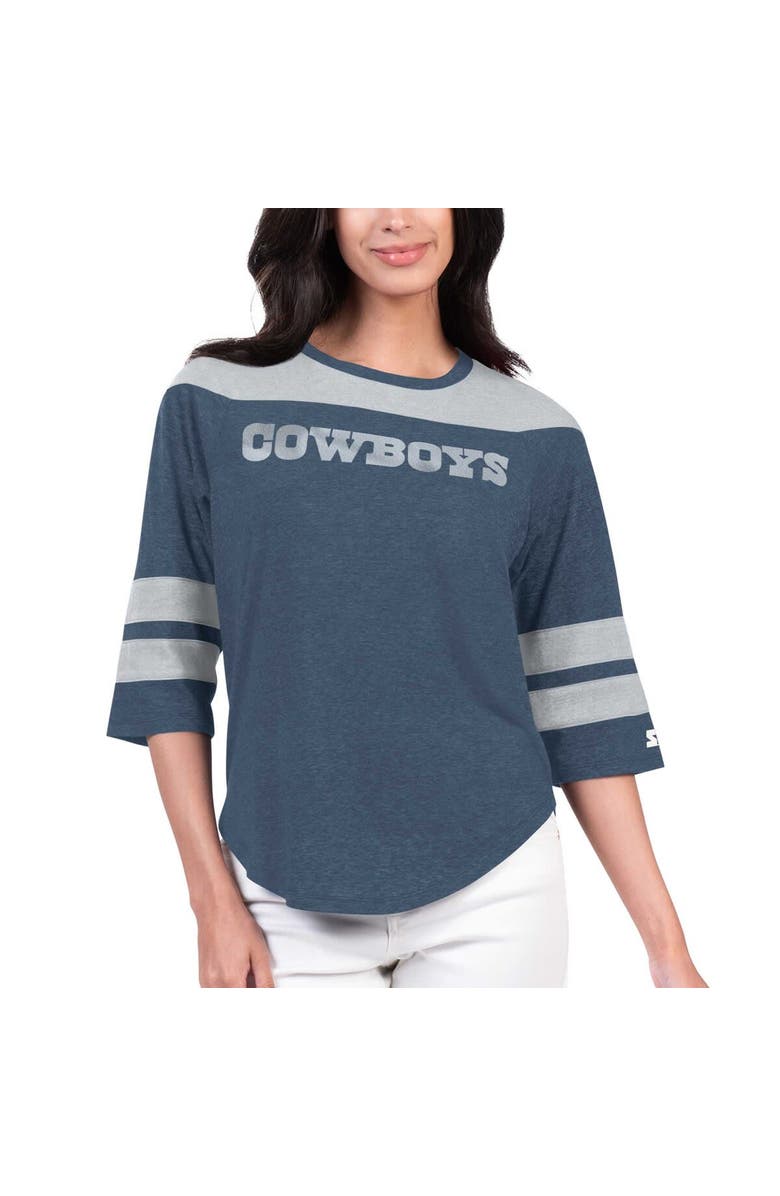 STARTER Women's Starter Navy Dallas Cowboys Fullback Tri-Blend 3/4-Sleeve T-Shirt, Alternate, color, Navy