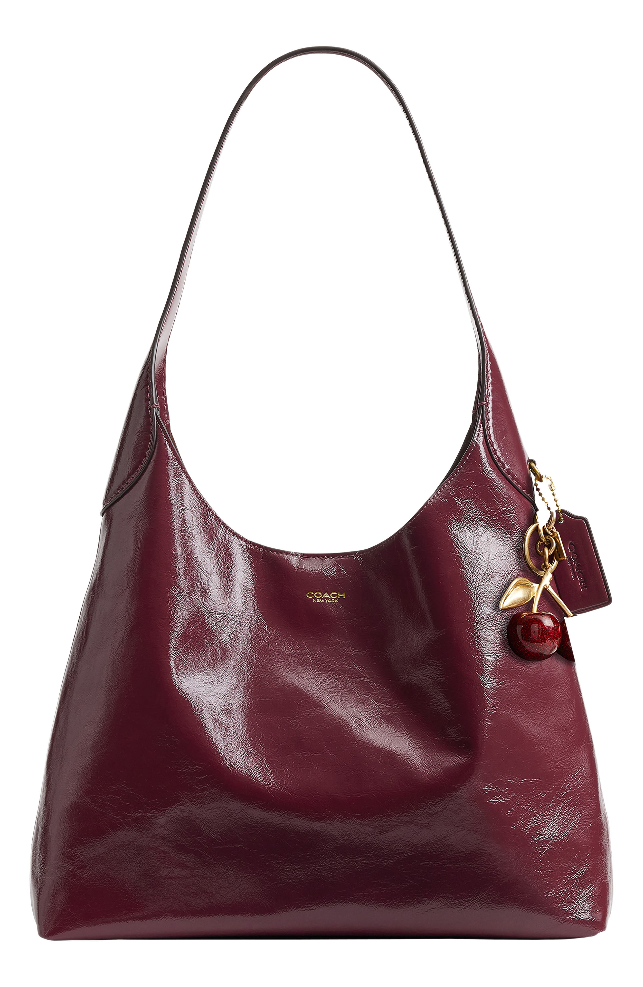 Brooklyn Glazed Leather Shoulder Bag, Main, color, DARK CHERRY