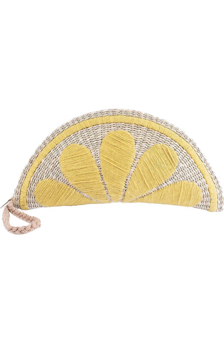 Jelavu Capri Fruit Handwoven Rattan Half Moon Wristlet, Main, color, Lemon