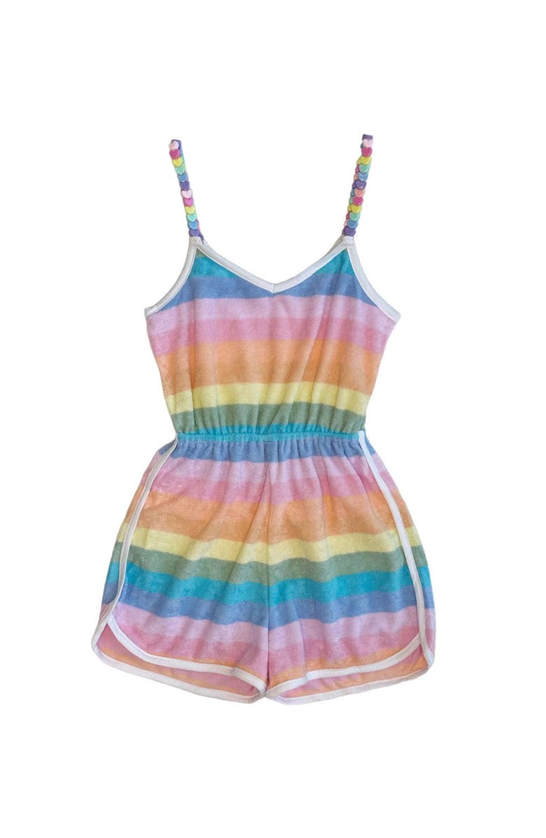 Lola + The Boys Pastel Ombré Beaded Hearts Romper, Main, color, Multicolor