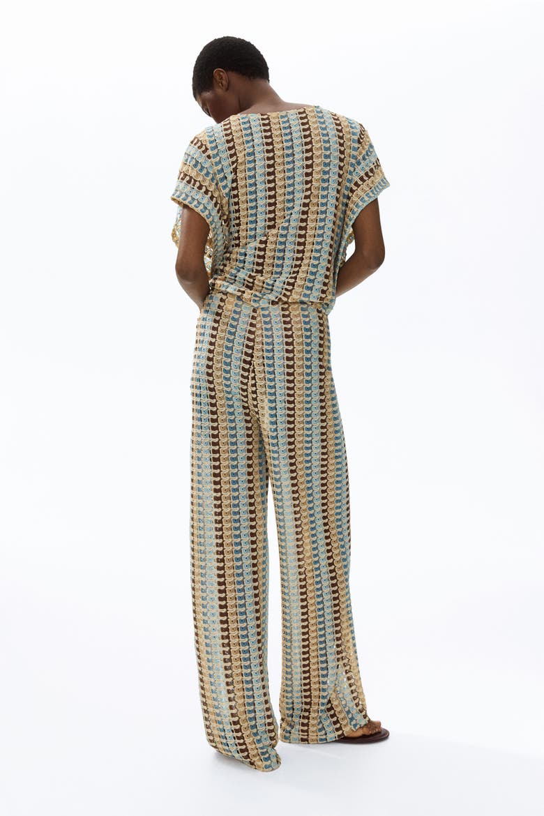 Flared Pull-on Trousers, Alternate, color, Light beige/patterned