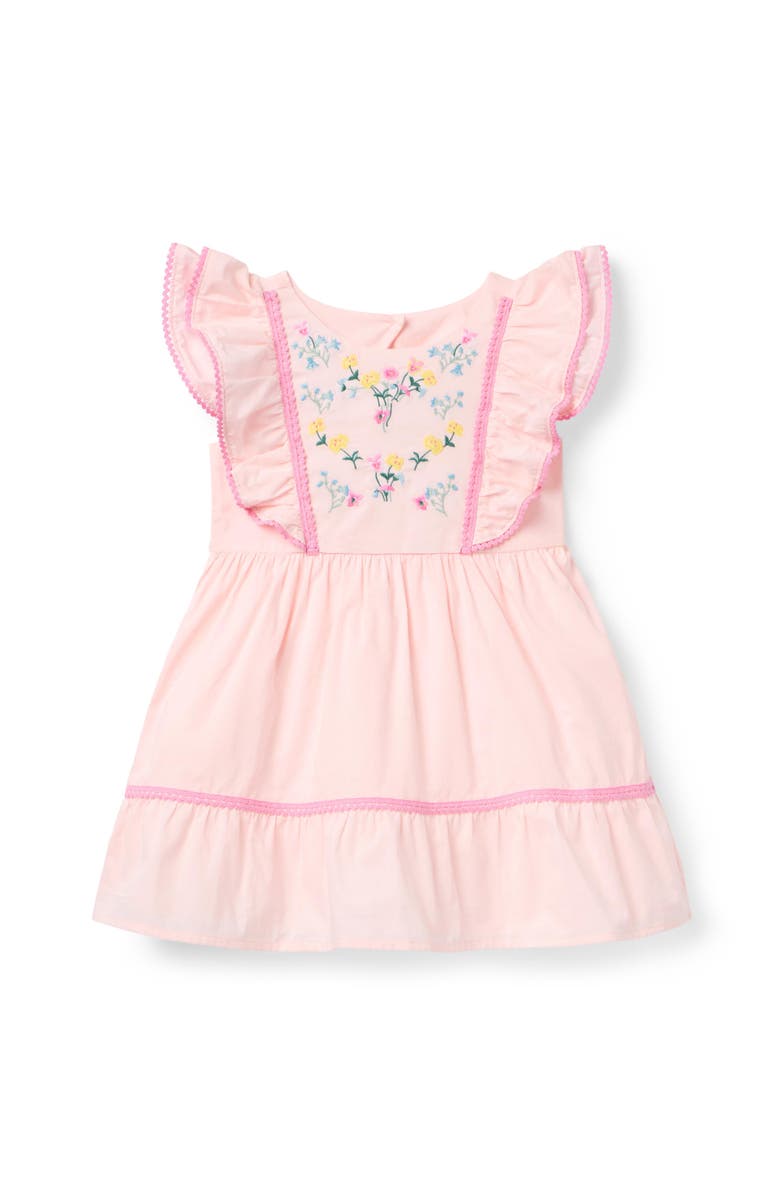 Janie and Jack Embroidered Floral Ruffle Dress, Main, color, Pink