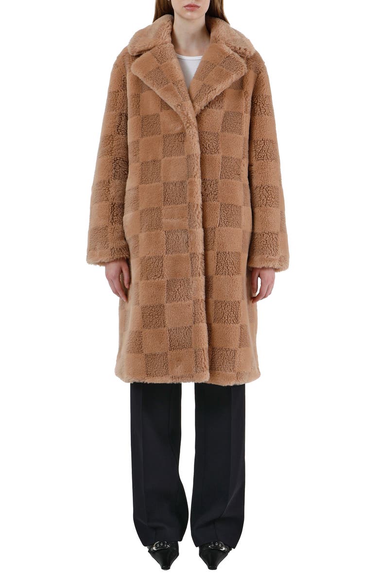 Apparis Tikka Checkerboard Faux Fur Coat, Main, color, 