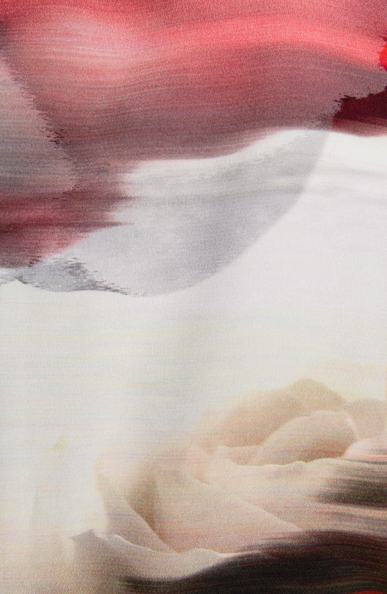 McQueen Alexander McQueen Rose Print Silk Asymmetrical Long Sleeve Dress, Alternate, color,