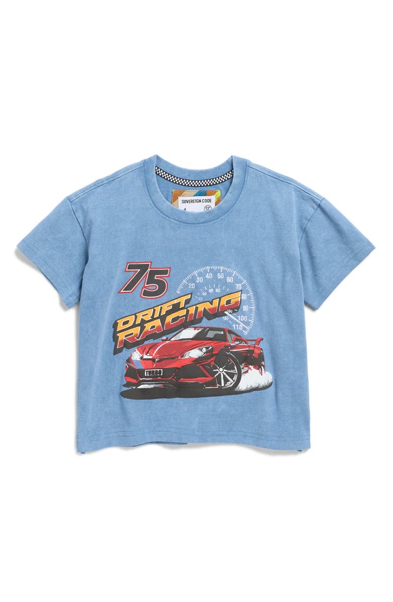 Sovereign Code Kids' Alert Drift Racing Graphic T-Shirt, Main, color, Coronet Blue/ Drift
