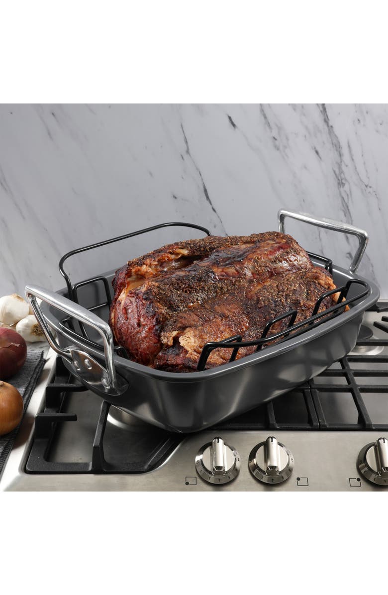 Kenmore Travens 17 Inch Carbon Steel Roaster with Rack, Alternate, color, Grey