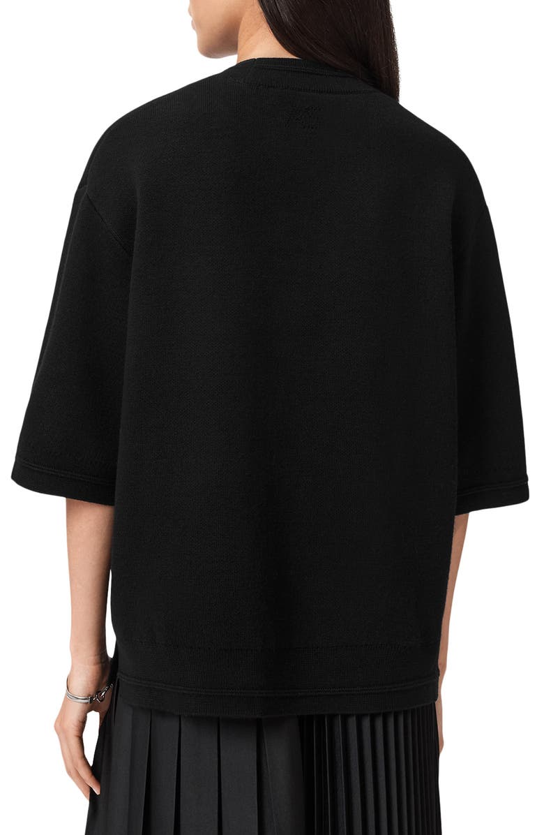 AllSaints Nika Elbow Sleeve Wool Sweatshirt, Alternate, color, Black
