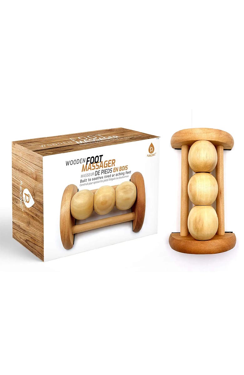 PURSONIC All Natural Wooden Foot Massager Roller, Alternate, color, Beige
