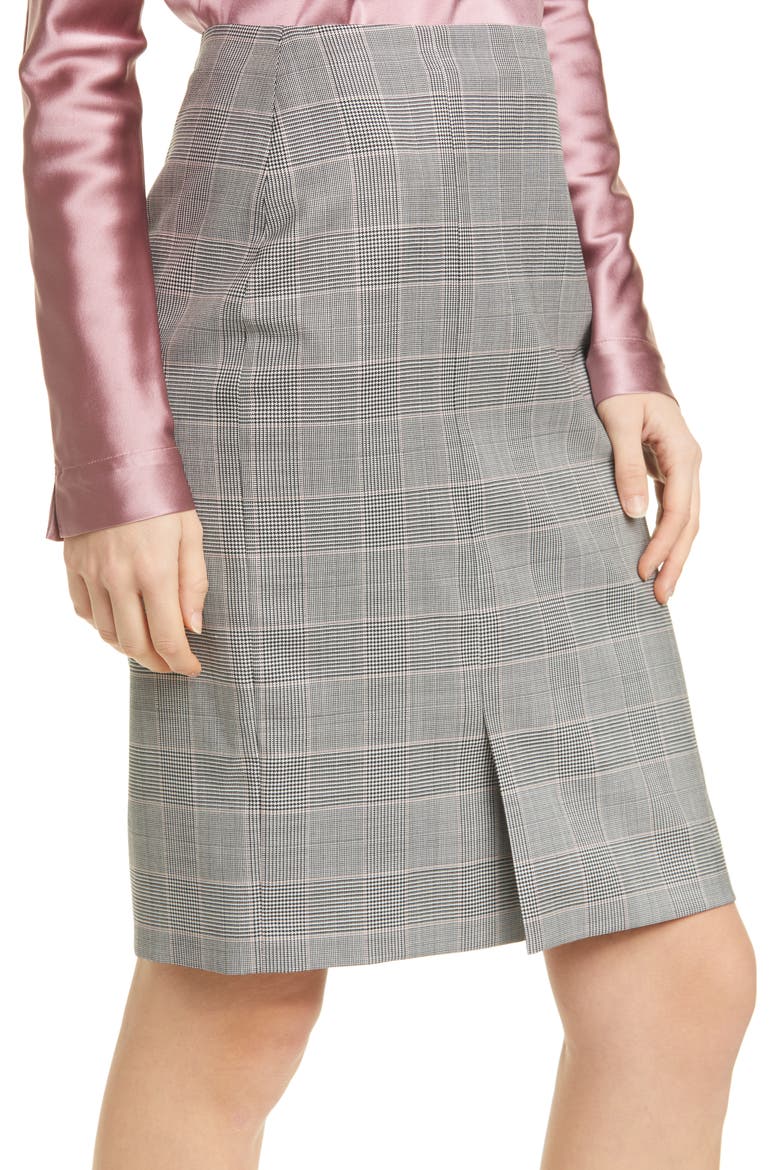 Modern Check Virgin Wool Pencil Skirt, Alternate, color, PETAL FANTASY
