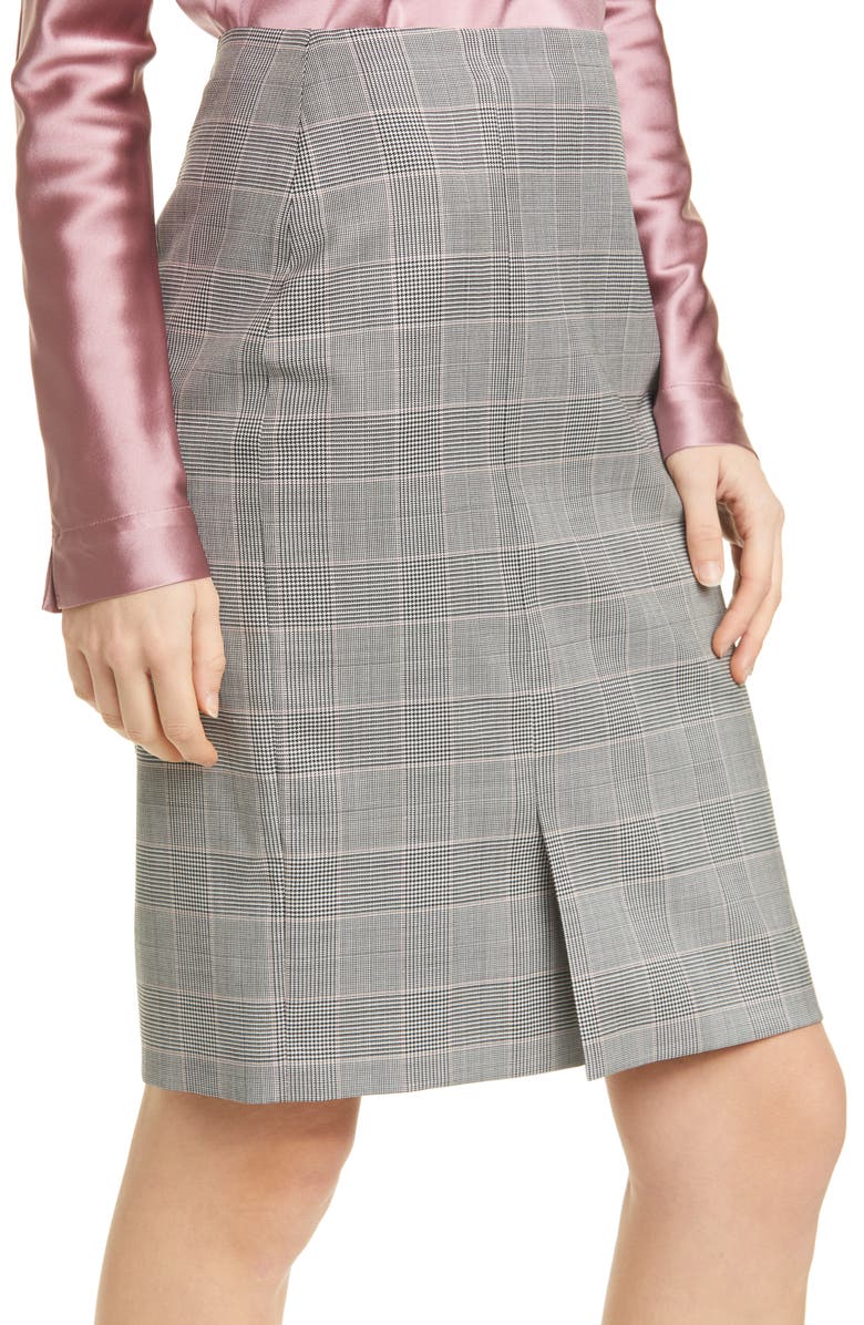 BOSS Modern Check Virgin Wool Pencil Skirt, Alternate, color, 
