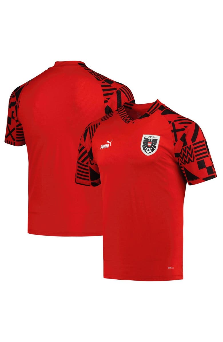 PUMA Men's Puma Red Austria National Team Pre-Match V-Neck Top, Main, color, 