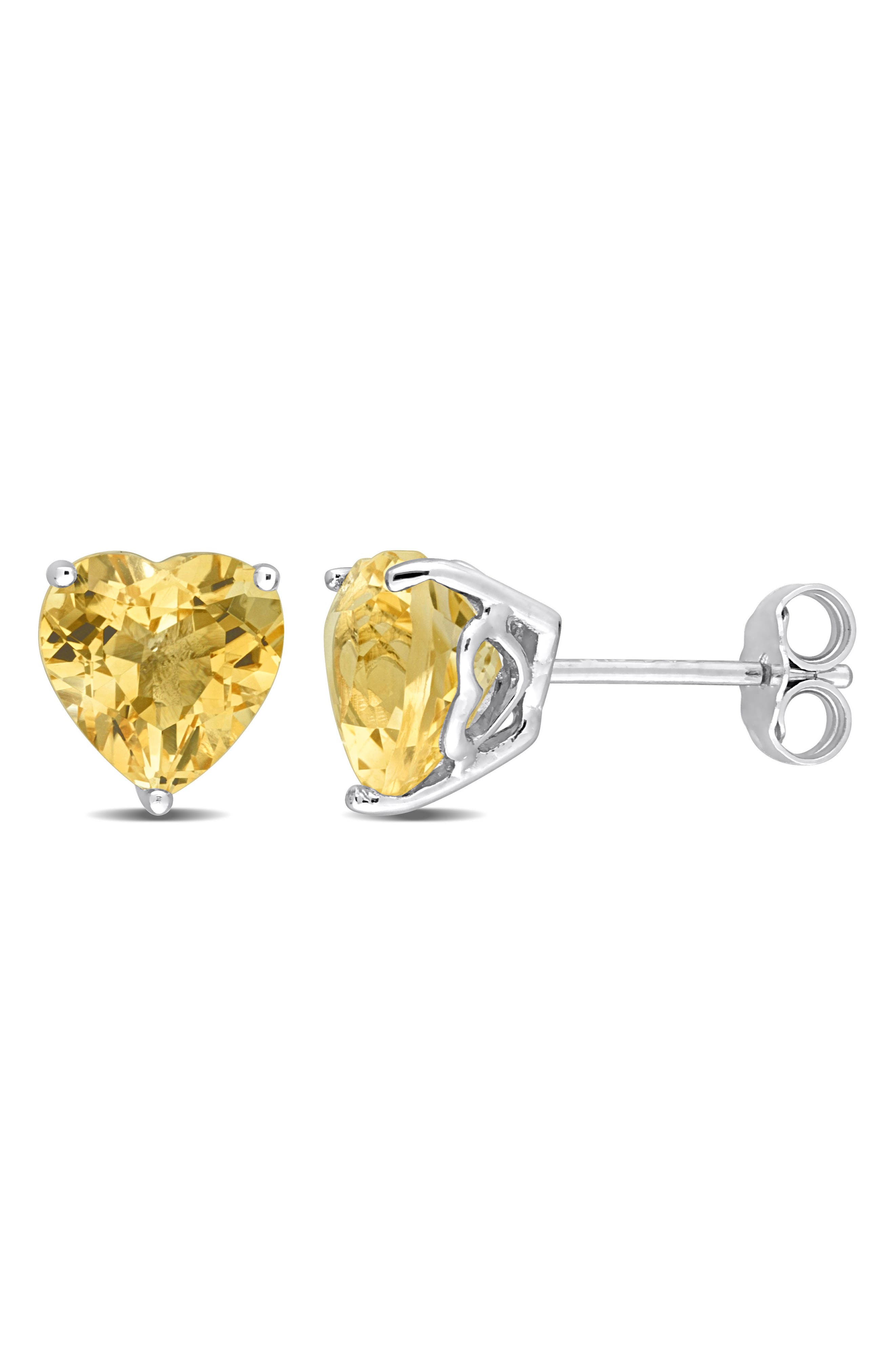 DELMAR Heart Cut Citrine Stud Earrings