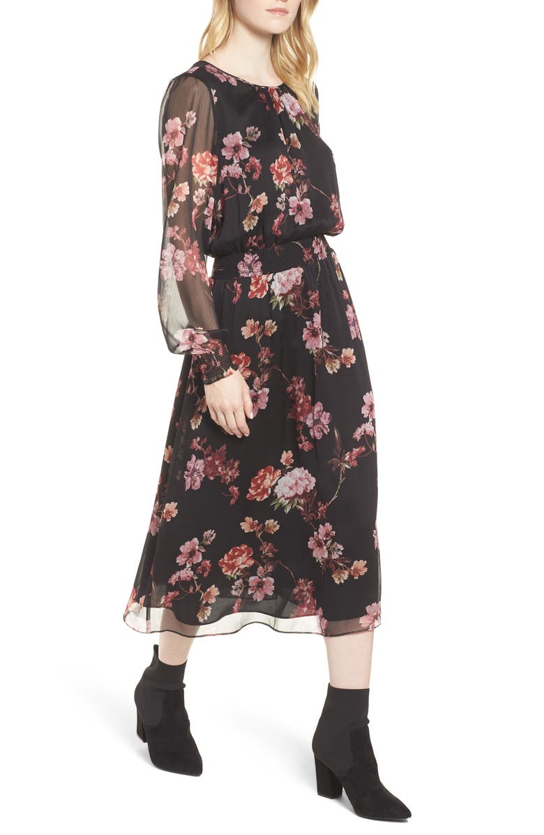 Vince Camuto Garden Fleur Chiffon Blouson Dress, Main, color, 