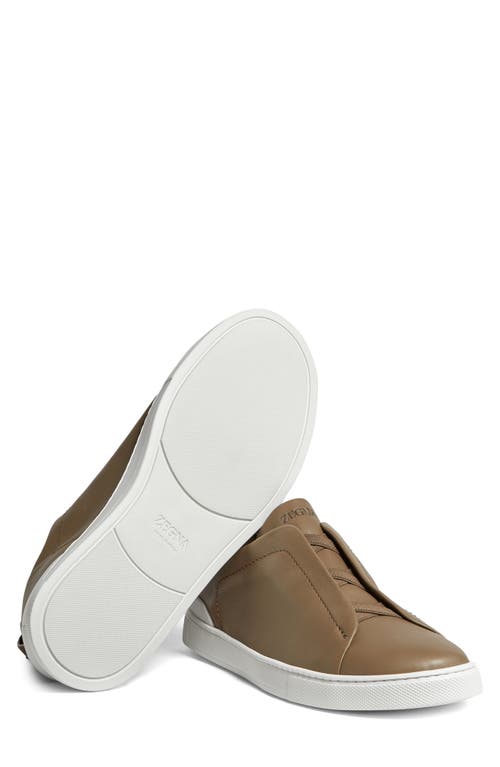 Zegna Baskets Triple Stitch Secondskin Vert Olive Clair In Brown