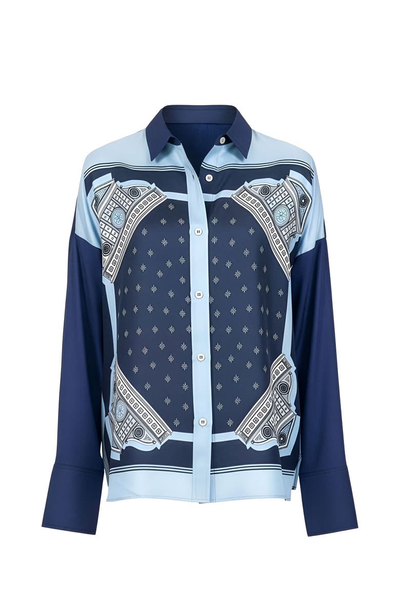Callas Milano Sirene  Scarf front shirt, Alternate, color, Pale Blue/Navy