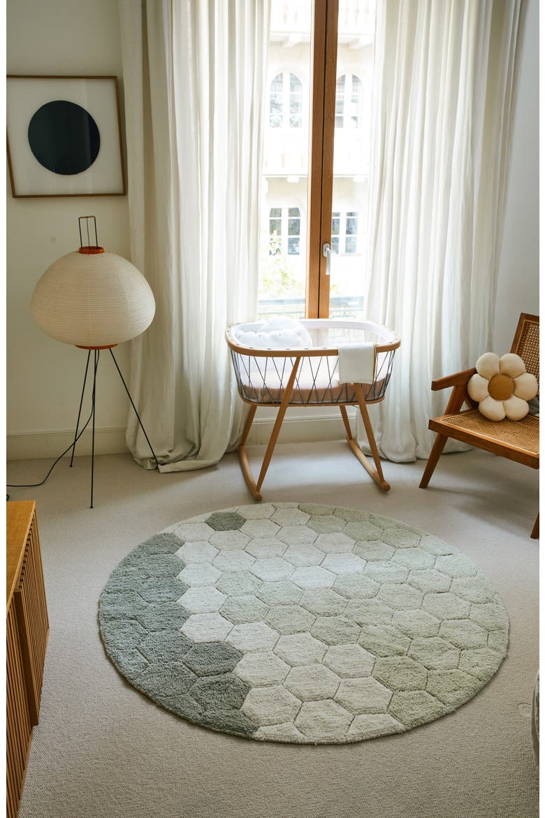 Honeycomb Washable Cotton Blend Round Rug, Alternate, color, BLUE SAGE