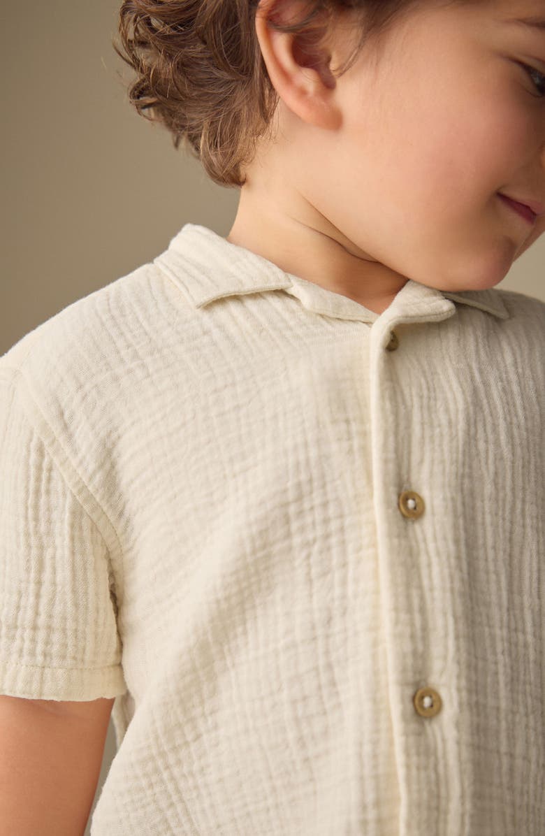 NEXT Kids' Cotton Gauze Camp Shirt & Shorts Set, Alternate, color, Neutral