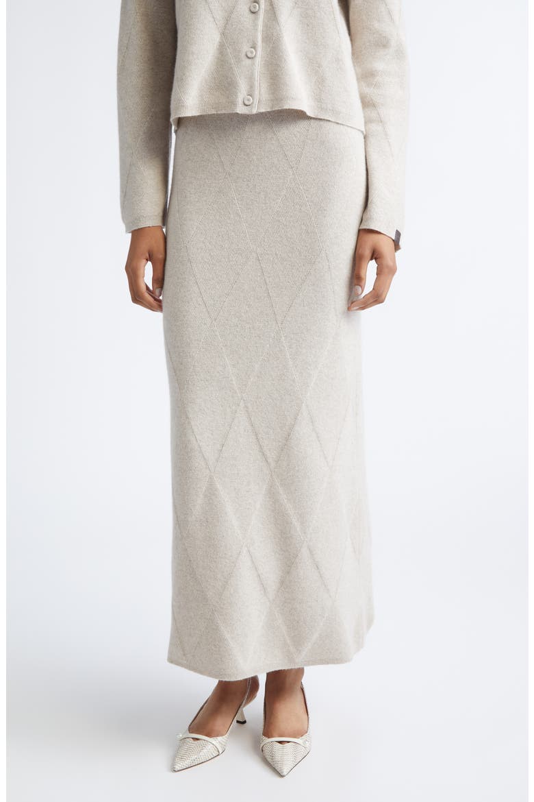 Diamond Stitch Cashmere Midi Sweater Skirt, Main, color, BEIGE