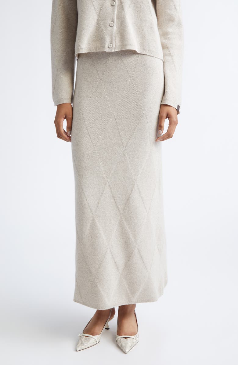 Max Mara Diamond Stitch Cashmere Midi Sweater Skirt, Main, color, Beige