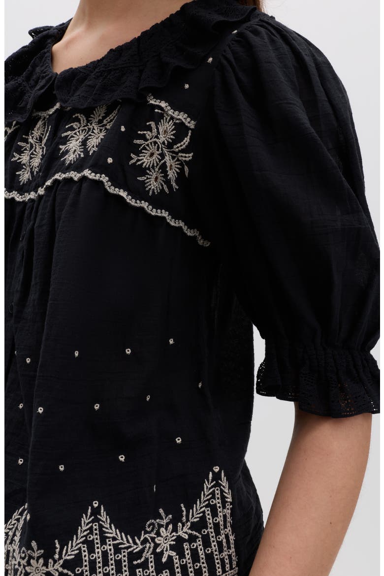 Embroidered Lace Collar Top, Alternate, color, BLACK/ MULTI