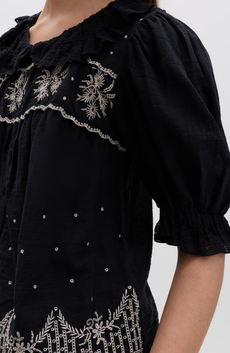PER UNA BY M&S Embroidered Lace Collar Top, Alternate, color, Black/ Multi