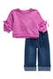 Ruffle Trim French Terry Sweatshirt & Roll Cuff Knit Jeans Set
