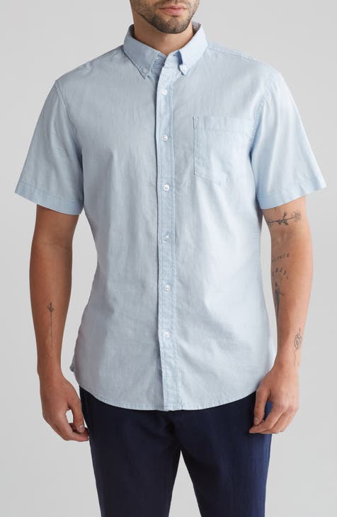 Slim Fit Short Sleeve Linen Blend Button-Down Shirt